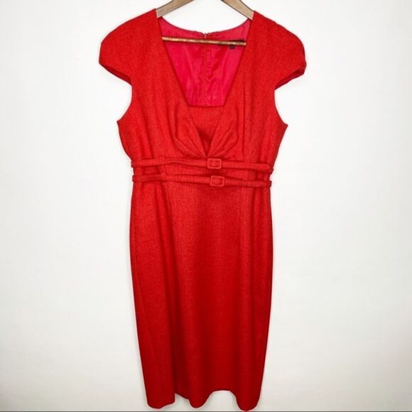 David Meister Red Capped Sleeve Dress Size 10 - Picture 1 of 12
